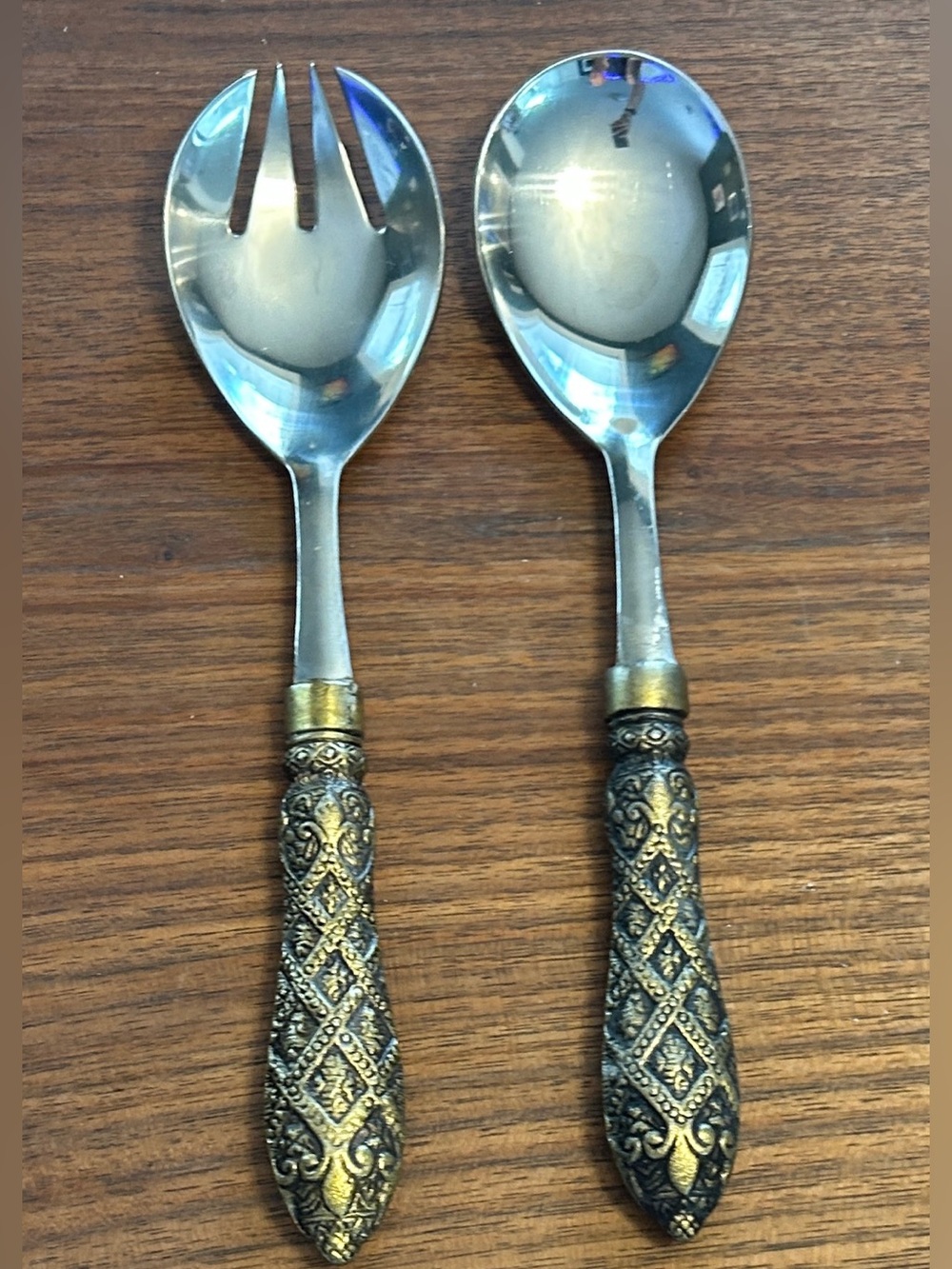 Vintage Silver Plated Salad Serving Fork & Spoon Set Royalty Pattern Handles